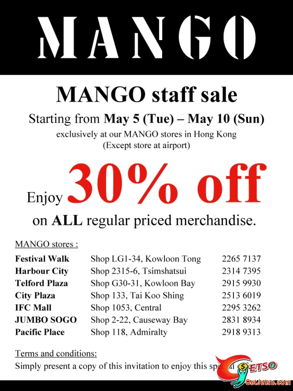 Mango Staff Sale 全部正價貨品7折(至5月10日)圖片1