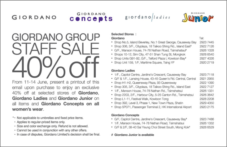 Giordano Staff Sale 40%Off(至6月14日)圖片2