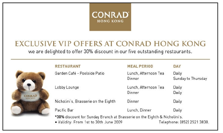 金鐘港麗酒店Conrad 餐飲7 折Voucher(至6月30日)圖片1