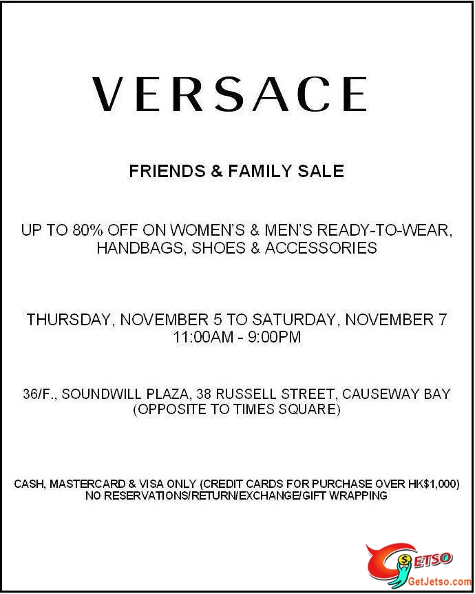 VERSACE Friends &Family Sale (11月5-7日)圖片1