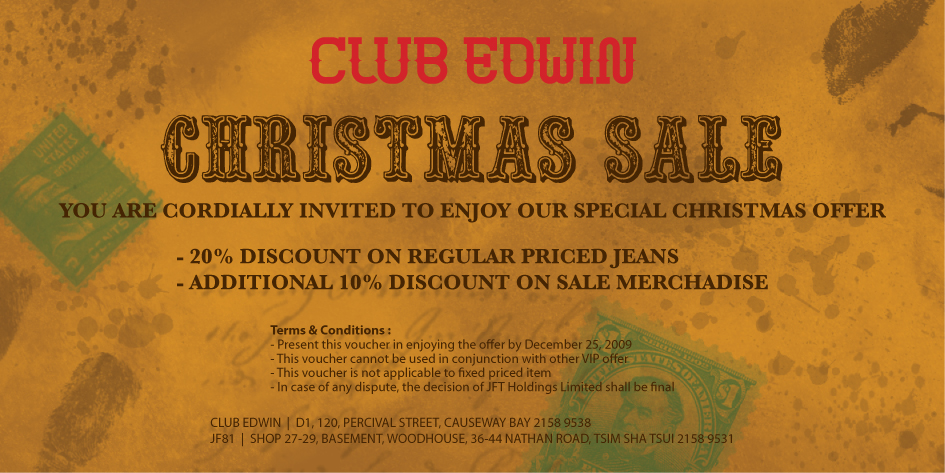 JFT Season sale discount 低至6折、Club Edwin Christmas voucher圖片2