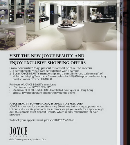 Visit Joyce Beauty (TST Harbour City)- hair care free consultant with sample (至10年5月7日)圖片1