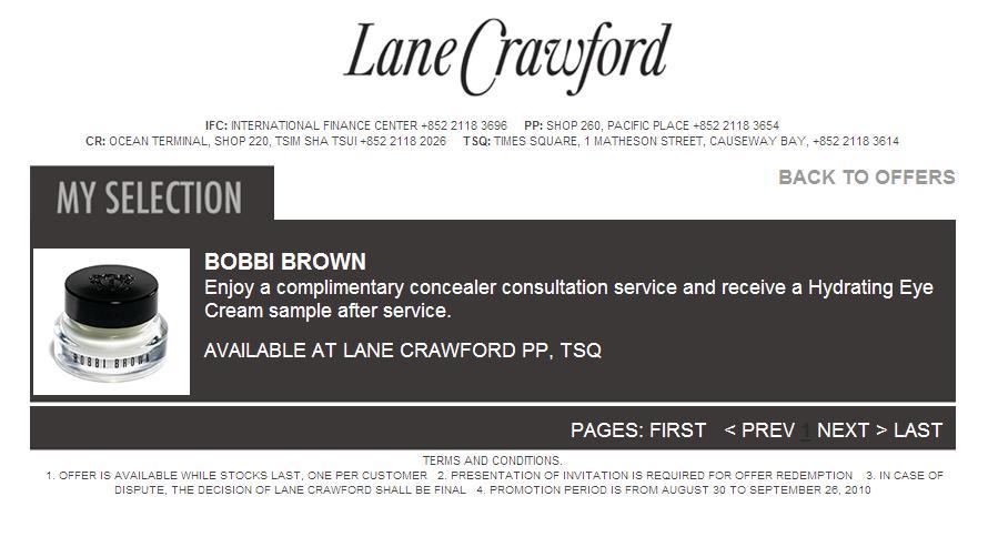 Bobbie Brown,Jo Malone,Nars samples @Lane Crawford(至11年3月31日)圖片1