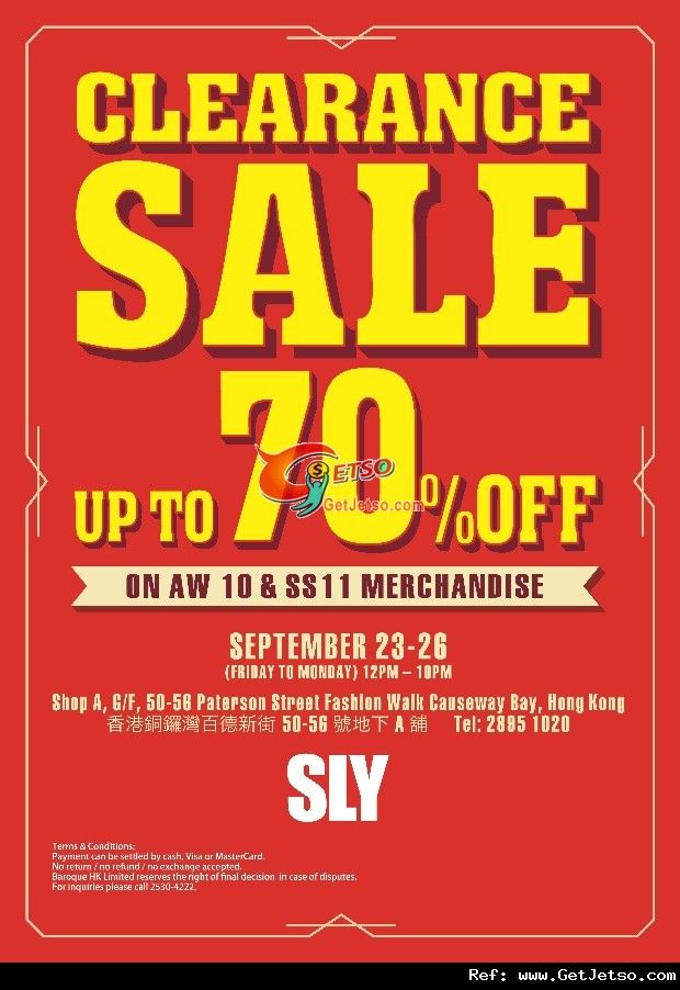 SLY clearance sales 低至3折開倉優惠(11年9月23-26日)圖片1