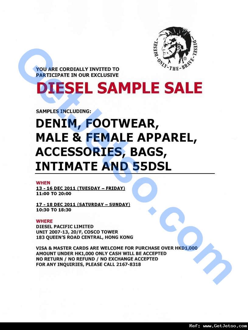 Diesel Sample Sale 開倉優惠(11年12月13-18日)圖片1