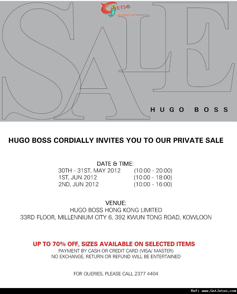 Hugo Boss Private Sale 低至3折開倉優惠(12年5月30日-6月2日)圖片1