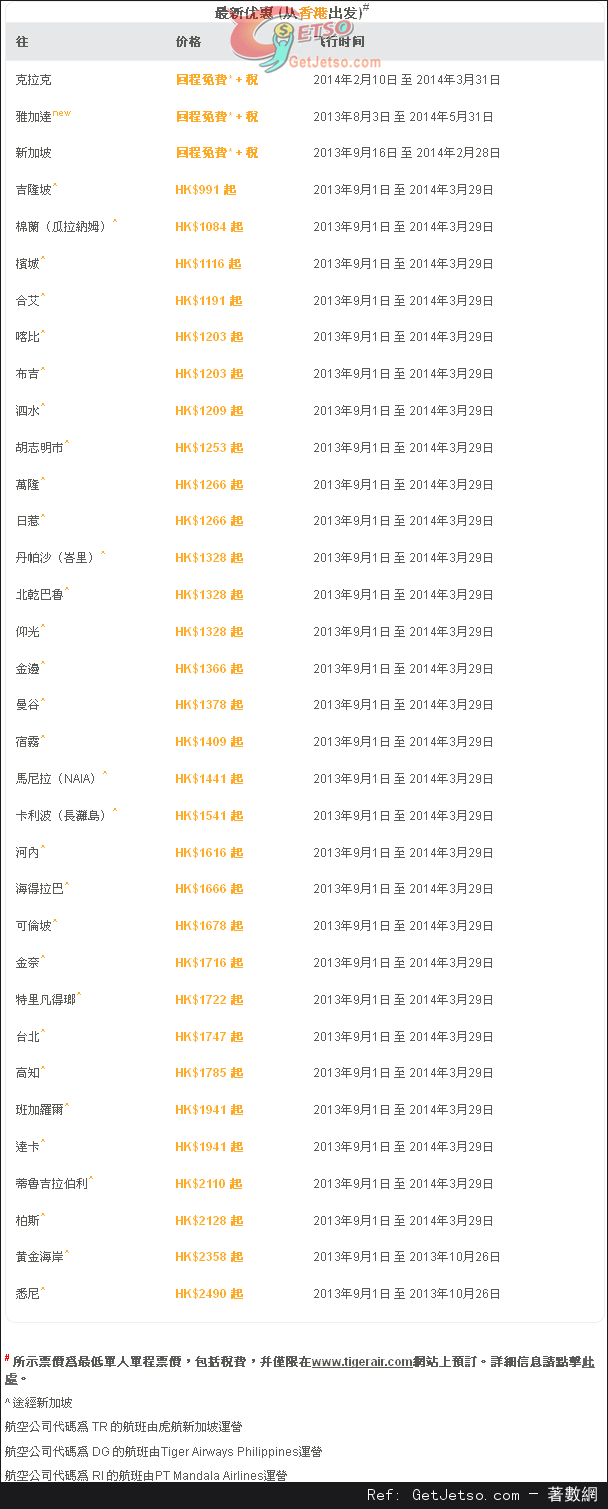 新加坡機票回程免費優惠@TIGERAIR(至13年8月2日)圖片1