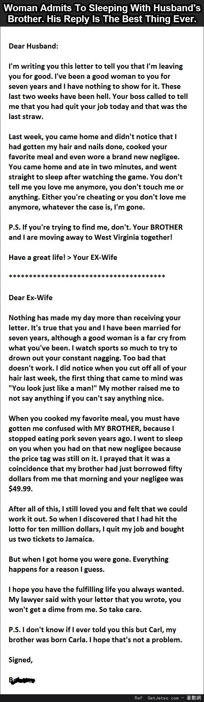 史上最爆笑的離婚信，那女的肯定哭死！圖片1