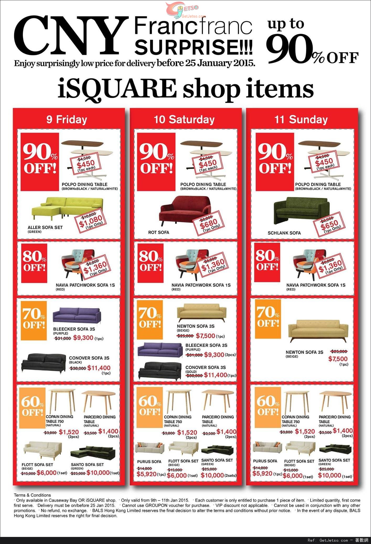 Francfranc CNY Surprise Sale 低至1折優惠(15年1月9-11日)圖片1