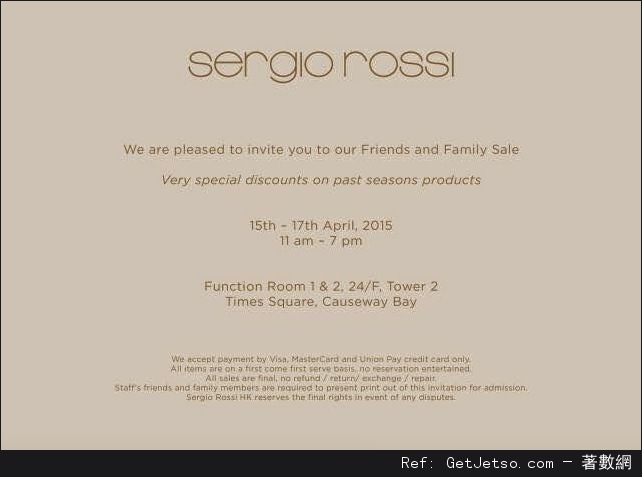 Sergio Rossi Friends and Family Sale 開倉優惠(至15年4月17日)圖片1