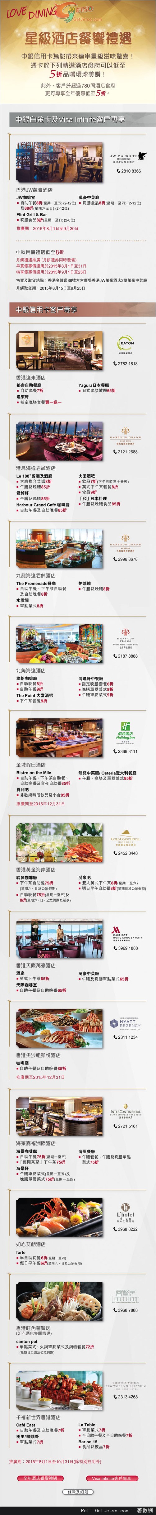 中銀信用卡享星級酒店餐饗禮遇低至半價優惠(至15年10月31日)圖片1