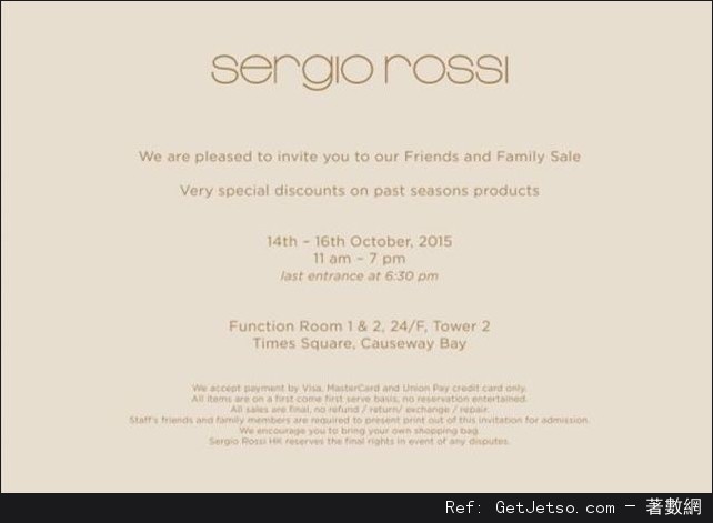 Sergio Rossi Friends and Family Sale 開倉優惠(至15年10月16日)圖片1