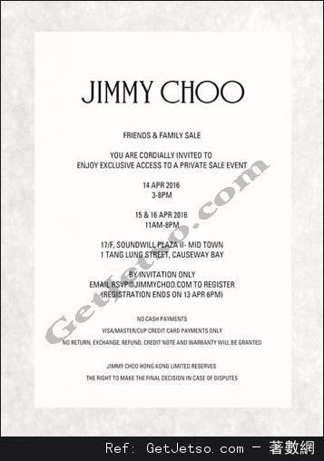 Jimmy Choo Friends &Family Sale開倉優惠(至16年4月14-16日)圖片1