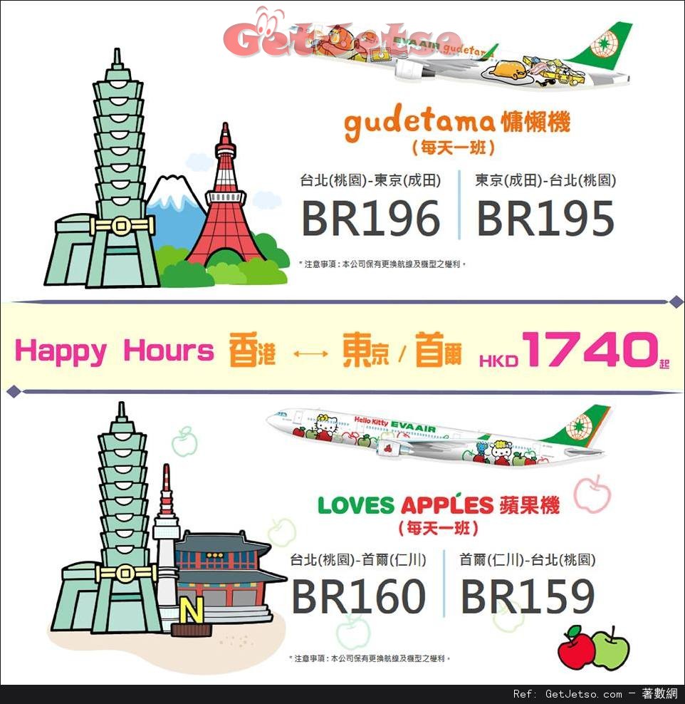 長榮航空來回日本/韓國機票低至40優惠(至16年12月27日)圖片1
