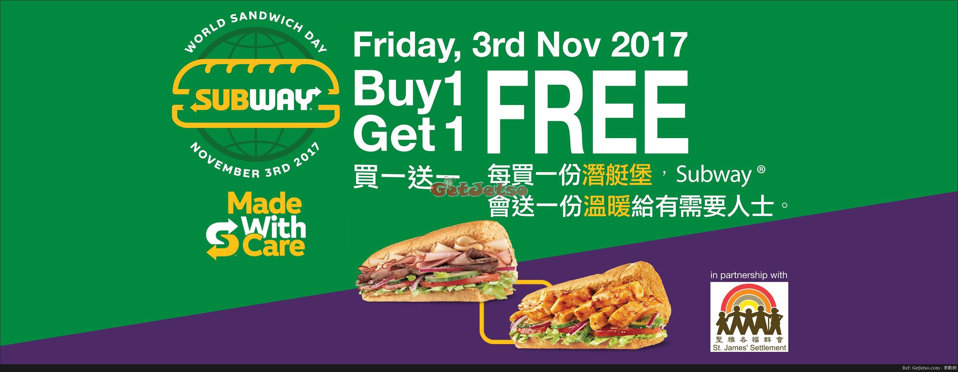 Subway潛艇堡買1送1優惠@世界三文治日(17年11月3日)圖片1