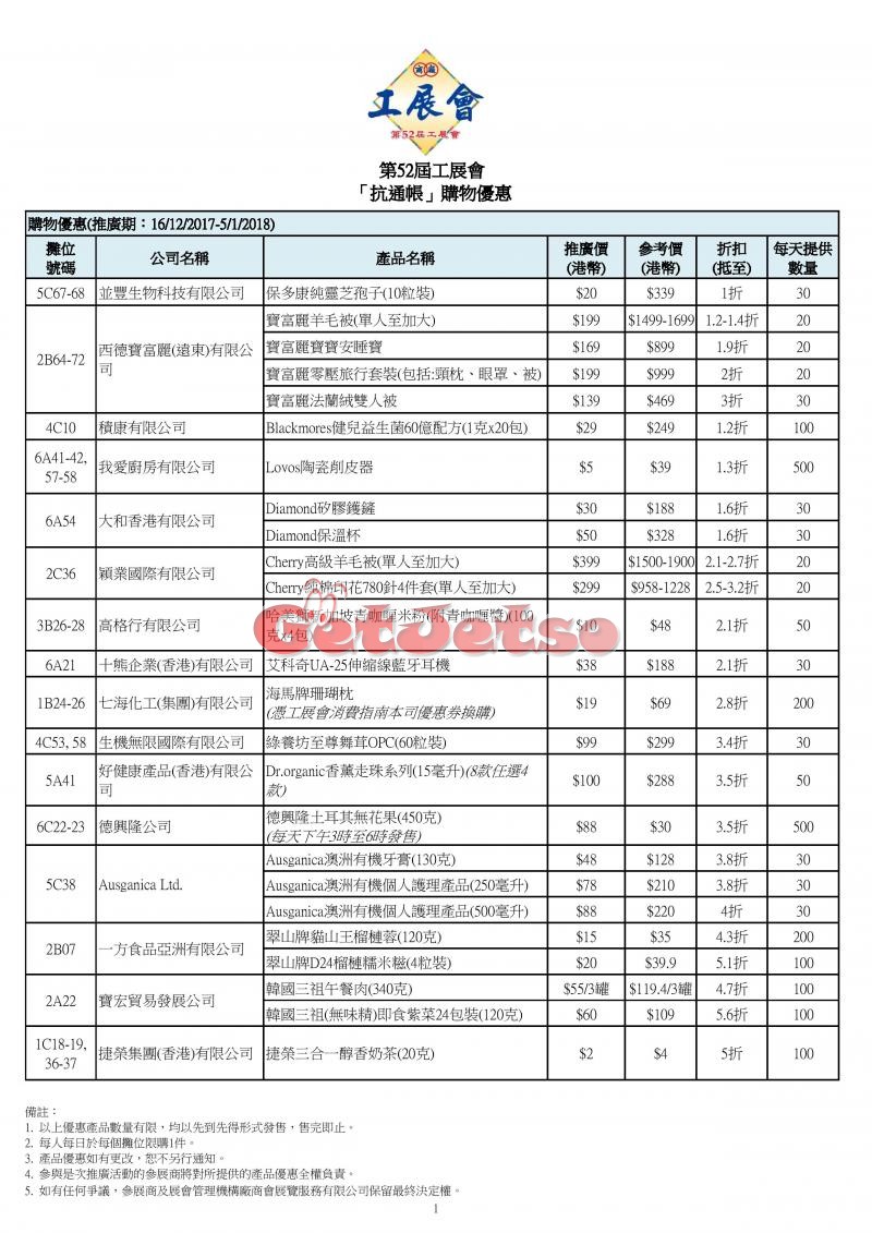 第52屆工展會各大攤位優惠券 優惠圖片1