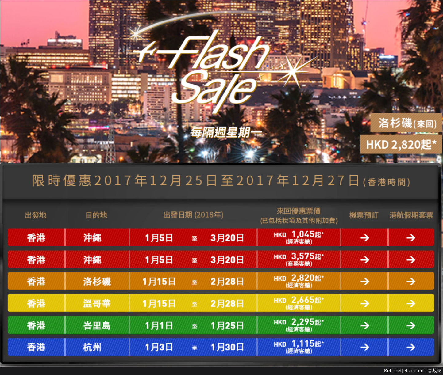 香港航空低至45 Flash Sale 限時機票優惠(17年12月25-27日)圖片1